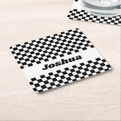 白黒フラ市松模様にグ スクエアペーパーコースター (アングル)