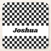 白黒フラ市松模様にグ スクエアペーパーコースター (正面)
