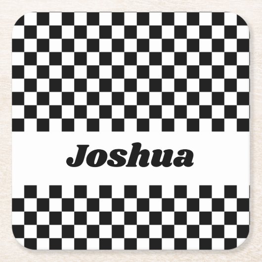 白黒フラ市松模様にグ スクエアペーパーコースター (正面)