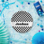 白黒フラ市松模様にグ ペーパープレート (パーティー)