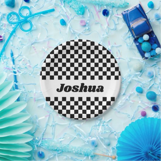 白黒フラ市松模様にグ ペーパープレート (パーティー)