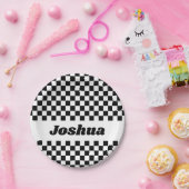 白黒フラ市松模様にグ ペーパープレート (パーティー)