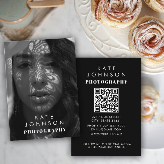 白黒フルフォトQRコードソーシャルメディア 名刺