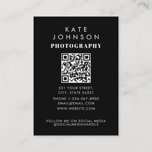 白黒フルフォトQRコードソーシャルメディア 名刺 (裏面)