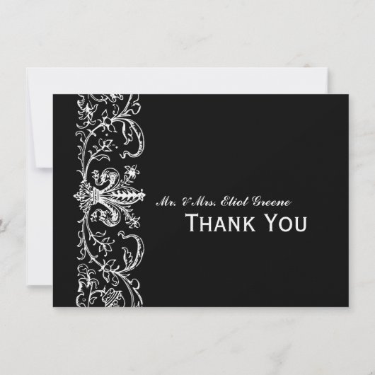 白黒フルーアパーソナライズされたサンキューノート ノートカード (裏面)