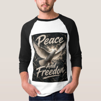白黒フル袖鳩デザイン Tシャツ