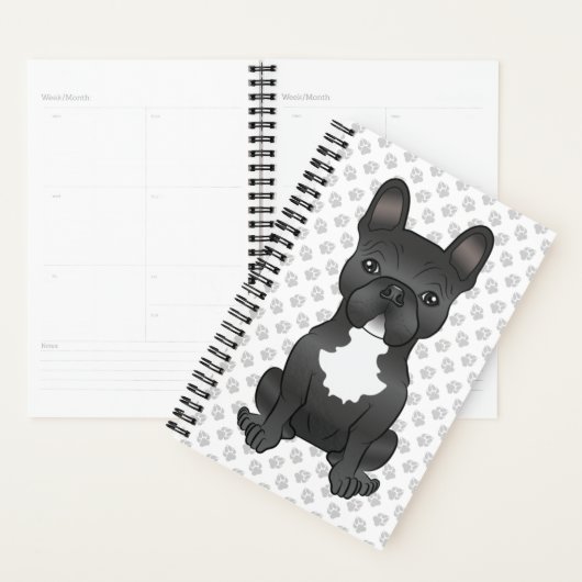 白黒フレンチブルドッグ かわいい犬 プランナー手帳 (ディスプレー)