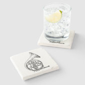 白黒フレンチ・ホルンの楽器 ストーンコースター (横)