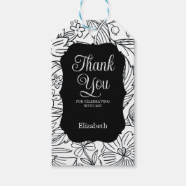 白黒フレームフローラ誕生日ありがとう ギフトタグ
