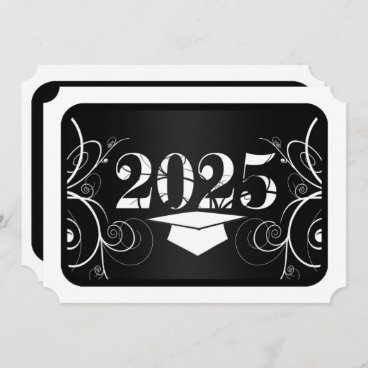 白黒フレーム卒業パーティー 招待状 (正面/裏面)