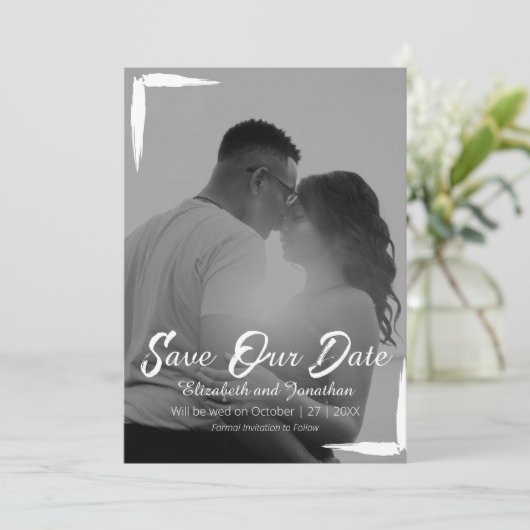 白黒フレーム色彩の鮮やかフル写真結婚の種類 セーブザデート (スタンド正面)