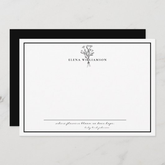 白黒フレーム – 花と希望パーソナライズされた ノートカード (正面/裏面)