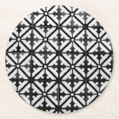白黒フロアパターン（の模様が）あるタイルプリント ラウンドペーパーコースター (正面)