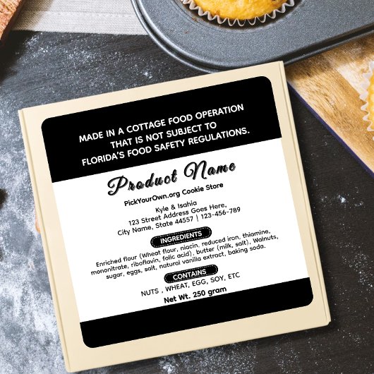 白黒フロリダコテージ食品ラベル スクエアシール