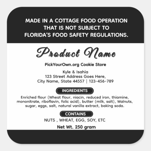 白黒フロリダコテージ食品ラベル スクエアシール (正面)