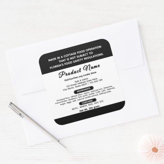 白黒フロリダコテージ食品ラベル スクエアシール (封筒)