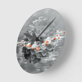 白黒フローティングダリア ラウンド壁時計 (傾斜)