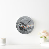 白黒フローティングダリア ラウンド壁時計 (ホーム)