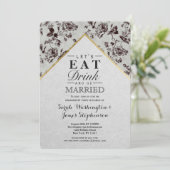 白黒フローラおよび金ゴールドトリムリサイクル紙 招待状 (スタンド正面)