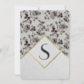 白黒フローラおよび金ゴールドトリムリサイクル紙 招待状 (裏面)