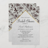 白黒フローラおよび金ゴールドトリムリサイクル紙 招待状 (正面/裏面)