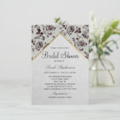 白黒フローラおよび金ゴールドトリムリサイクル紙 招待状 (スタンド正面)