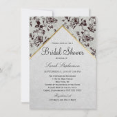 白黒フローラおよび金ゴールドトリムリサイクル紙 招待状 (正面)