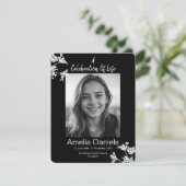 白黒フローラお祝いのライフフォトカード 招待状 (スタンド正面)