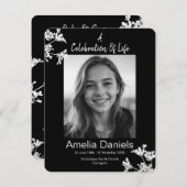 白黒フローラお祝いのライフフォトカード 招待状 (正面/裏面)