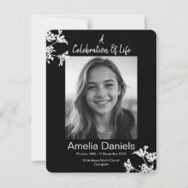 白黒フローラお祝いのライフフォトカード 招待状