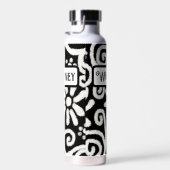 白黒フローラと渦巻きパーソナライズされた花 ウォーターボトル (右面)