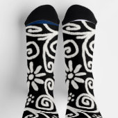 白黒フローラと渦巻き花花の渦巻き ソックス (上部)