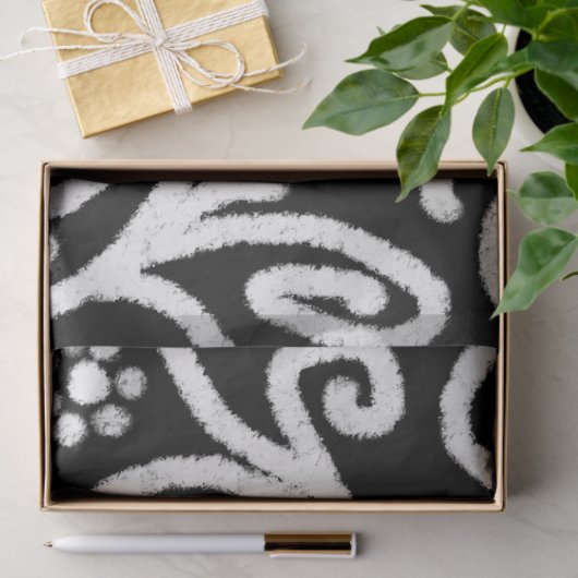 白黒フローラと渦巻き花花の渦巻き 薄葉紙 (ギフト)