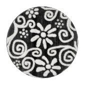 白黒フローラと渦巻き花花の花模様 カッティングボード (正面)