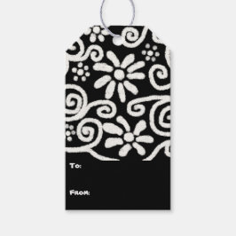 白黒フローラと渦巻き花花の花模様 ギフトタグ