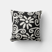 白黒フローラと渦巻き花花の花模様 クッション (正面)