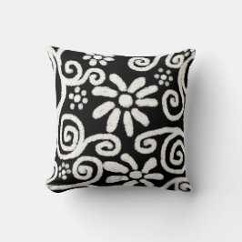 白黒フローラと渦巻き花花の花模様 クッション