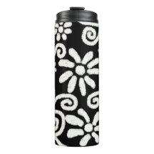 白黒フローラと渦巻き花花の花模様