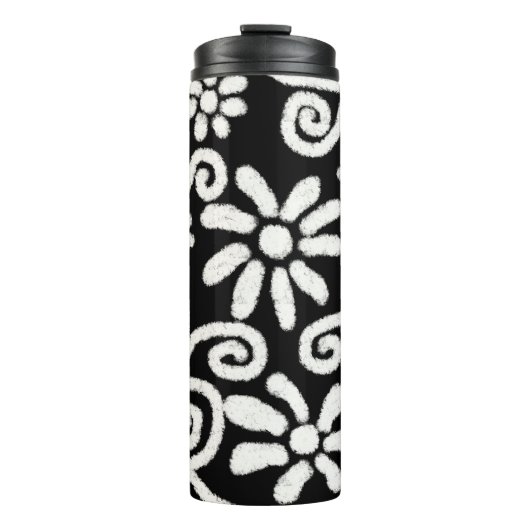 白黒フローラと渦巻き花花の花模様 タンブラー (正面)