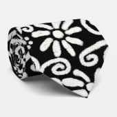 白黒フローラと渦巻き花花の花模様 ネクタイ (ロール)