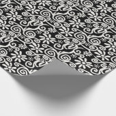 白黒フローラと渦巻き花花の花模様 ラッピングペーパー (角)