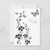 白黒フローラと蝶の返信カード 招待状 (正面)