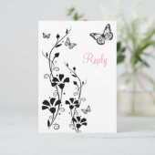 白黒フローラと蝶の返信カード 招待状 (スタンド正面)
