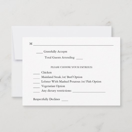 白黒フローラと食事RSVP 2黒 出欠カード (裏面)