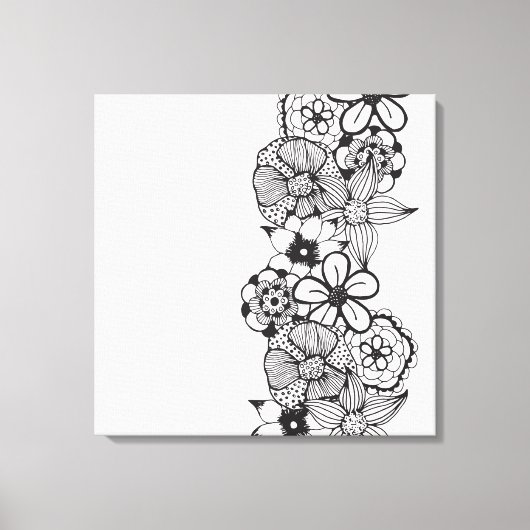 白黒フローラのアウトライン キャンバスプリント (正面)