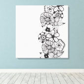 白黒フローラのアウトライン キャンバスプリント (インサイチュ (ウッドフロア))
