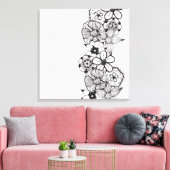 白黒フローラのアウトライン キャンバスプリント (インサイチュ (リビング))