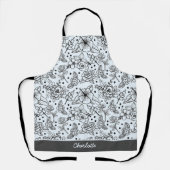 白黒フローラのシームレスなパターン(名前) エプロン (正面)