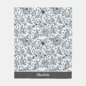 白黒フローラのシームレスなパターン（名前） フリースブランケット (正面)