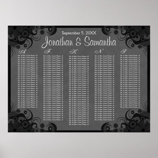 白黒フローラの結婚テーブル座席表 ポスター (正面)